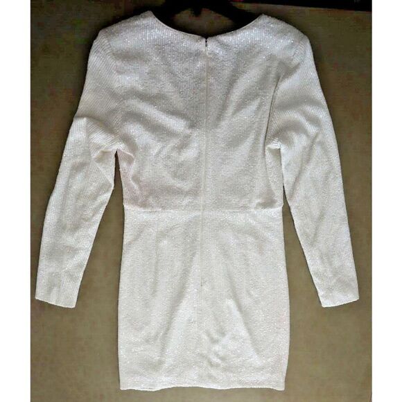 One33 Social Women's Sz 10 Ivory Sequined L/S V-Neck Cocktail Mini Dress $365 - Picture 11 of 13